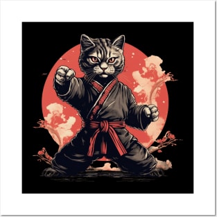 Samurai Ninja Cat with Japanese Kimono Posters and Art